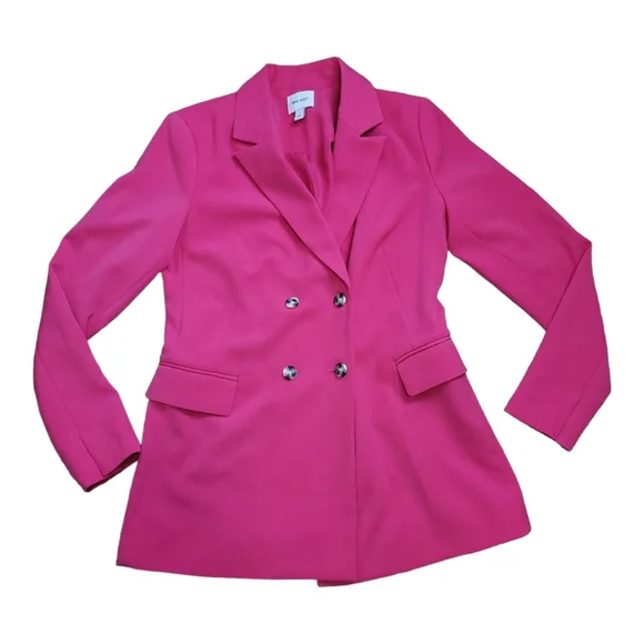 Nine West 80's hot pink fuchsia oversized Barbie Blazer jacket shoulder pads 4 - Picture 3 of 17